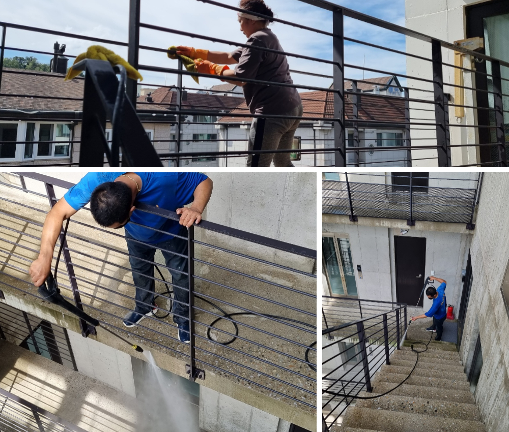 의정부시 야외 계단 고압세척 - 찌든때와 녹조, 곰팡이를 완벽하게 제거합니다. 관한 작업사진입니다.